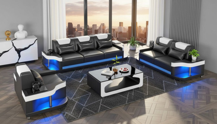Couch set sofa set leather sofas sofa complete 3-piece black set