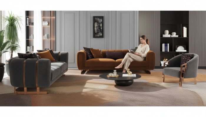 Upholstered Sofa Complete Couch Suite Sofa Set Gray Seater Fabric Sofa Sofa