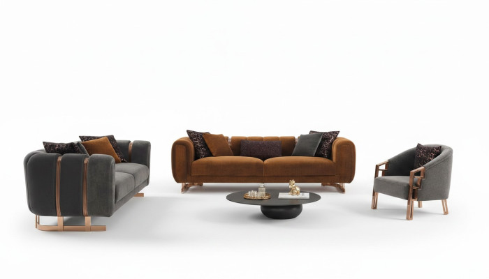 Upholstered Sofa Complete Couch Suite Sofa Set Gray Seater Fabric Sofa Sofa