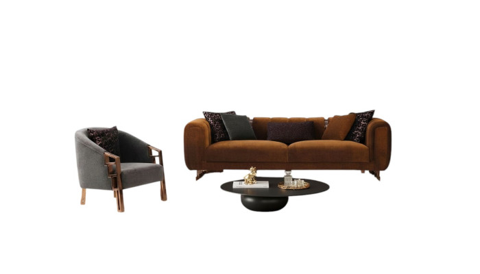 Three-seater sofa set armchair brown fabric sofa set complete sofa