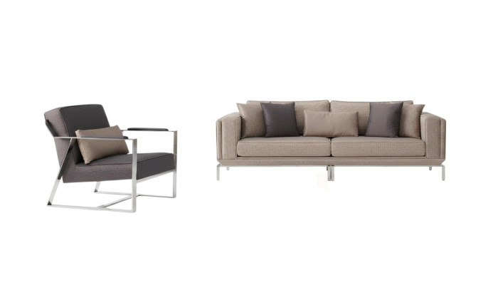 Sofa set Complete couch set Beige upholstered sofa Fabric sofa 2-piece sofa