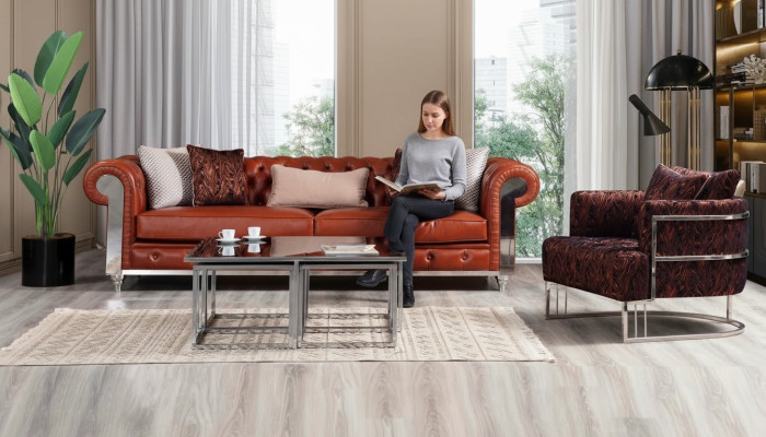 Chesterfield sofa set artificial leather three-seater brown sofa set couches