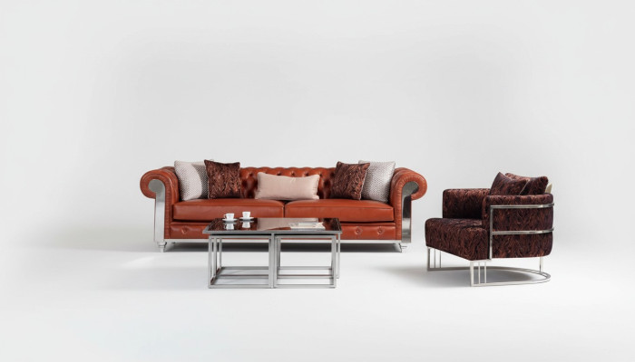 Chesterfield sofa set artificial leather three-seater brown sofa set couches