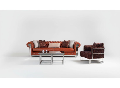 Chesterfield sofa set artificial leather three-seater brown sofa set couches