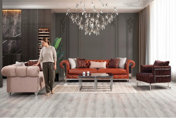 Chesterfield Sofa Set Three-Seater Brown Sofa Set Upholstered Sofa
