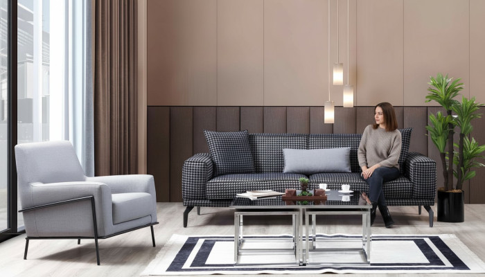 Upholstered Sofa Complete Sofa Set Sofa Suite Gray Seat Fabric Sofa