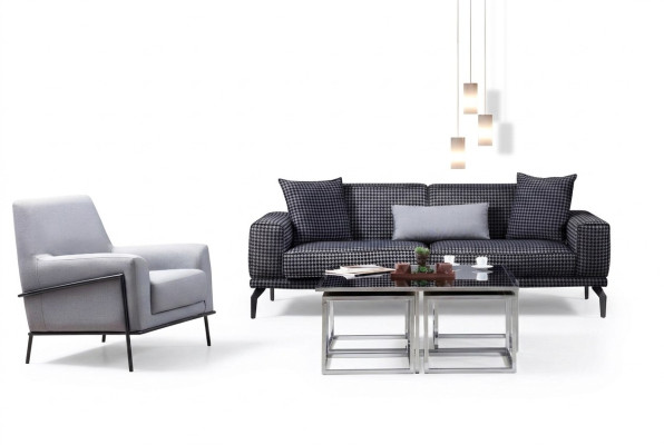 Upholstered Sofa Complete Sofa Set Sofa Suite Gray Seat Fabric Sofa
