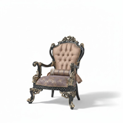 Armchair Beige Wing Chair Baroque Seat Fabric Polyester Living Room