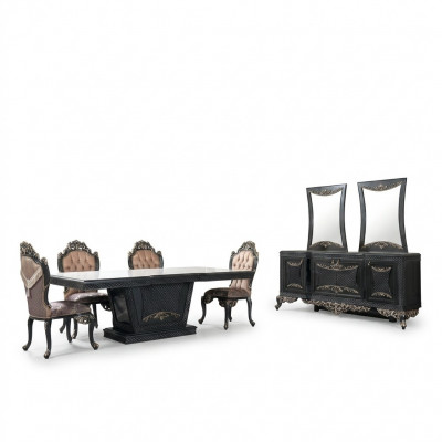 Dining room dining set dining table chairs wood set 12-piece gray baroque sideboard