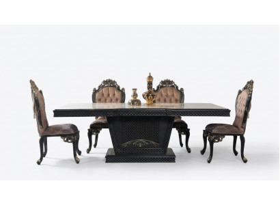 Dining corner, dining group, dining room, dining table, chairs, wood set, 9-piece, gray, baroque