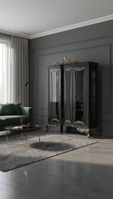 Display cabinet, showcase cabinet, cabinets, living room, glass, gray, wood, new.