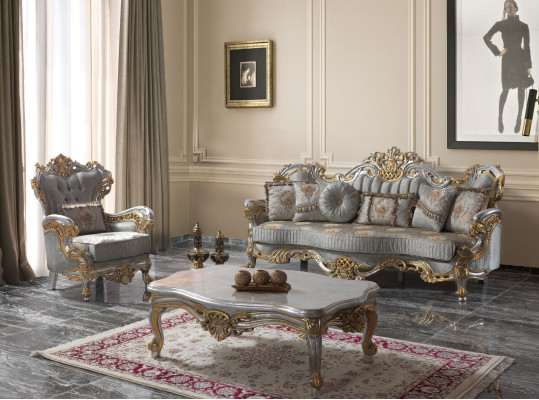 Luxury Upholstered Sofa Set Complete Couch Set Gray Fabric Sofa