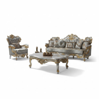 Luxury Upholstered Sofa Set Complete Couch Set Gray Fabric Sofa