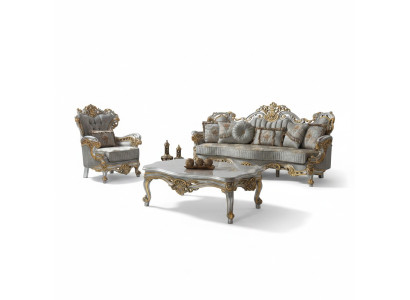 Luxury Upholstered Sofa Set Complete Couch Set Gray Fabric Sofa