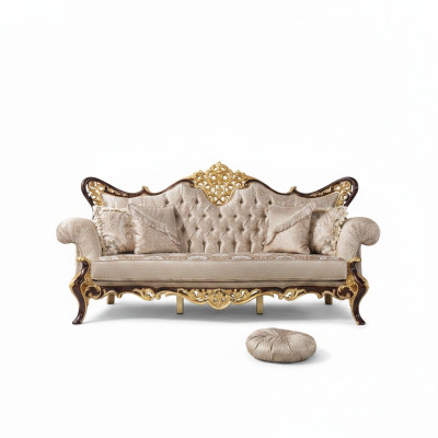 Three-seater sofa 3 seater upholstered sofa fabric sofa beige baroque polyester