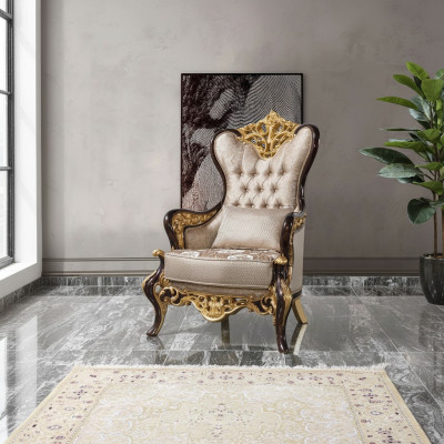 Wingback armchair, armchair, beige, baroque, seat, fabric, polyester, living room