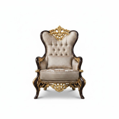 Wingback armchair, armchair, beige, baroque, seat, fabric, polyester, living room