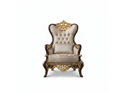 Wingback armchair, armchair, beige, baroque, seat, fabric, polyester, living room