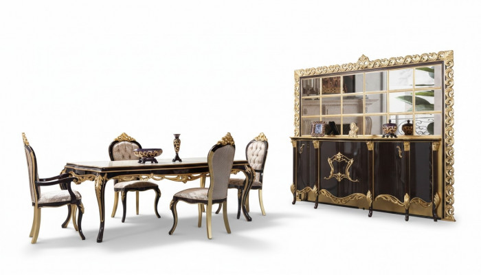 Luxury dining set dining room dining table chairs wood 10-piece brown sideboard