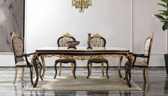 Dining set, dining nook, dining room, dining table, chairs, wood, 9 pieces, brown, baroque
