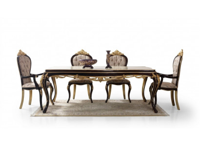 Dining set, dining nook, dining room, dining table, chairs, wood, 9 pieces, brown, baroque