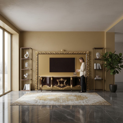 TV stand sideboard RTV lowboard wood gold living room table luxury