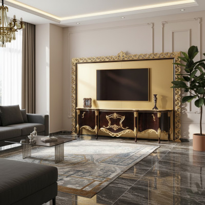 TV stand sideboard RTV lowboard wood gold living room table luxury