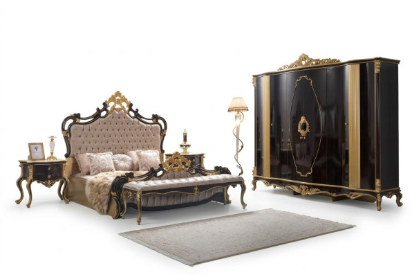 Chesterfield Luxury Bedroom Set Bed Double Bed 5-piece Black