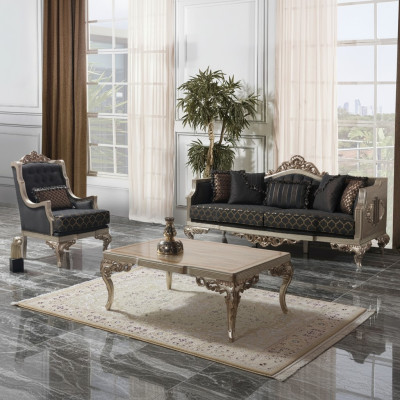Upholstered sofa set, three-seater sofa, armchair, fabric sofa, gray, 3-piece table.