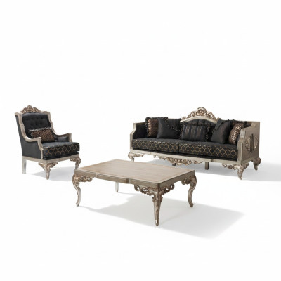 Upholstered sofa set, three-seater sofa, armchair, fabric sofa, gray, 3-piece table.