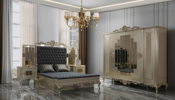 Chesterfield Double Bed Luxury Bedroom Set 5-piece Gold Beds