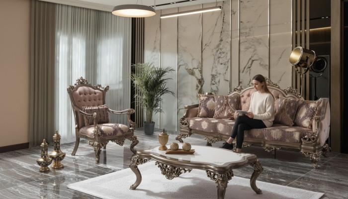 Upholstered sofa Chesterfield set fabric sofa beige set couch