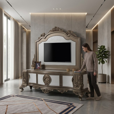 Living room RTV stand TV sideboard lowboard wood brown table luxury
