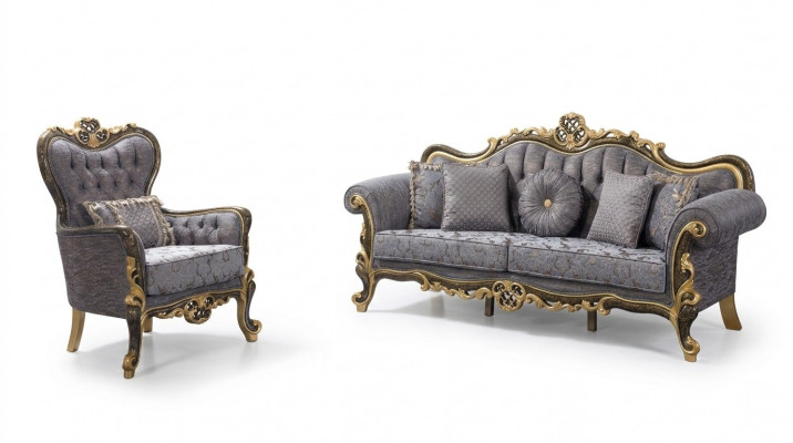 Chesterfield upholstered sofa set blue three-seater armchair set