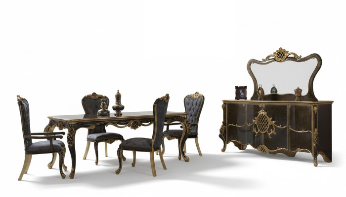Dining room luxury dining set sideboard dining table chairs wood 10-piece brown