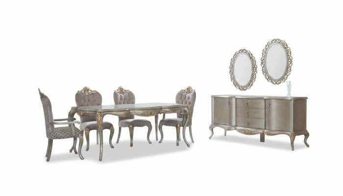 Complete dining room set table sideboard dining room dining table wood set 12-piece beige