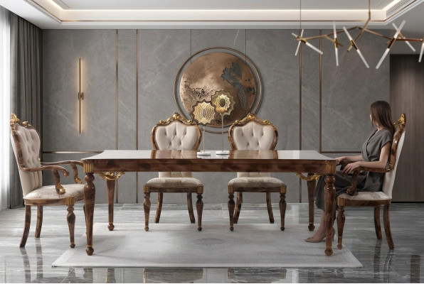 Classic dining group corner dining area dining room dining table wood set 7-piece brown table