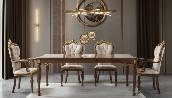 Classic dining group corner dining area dining room dining table wood set 7-piece brown table