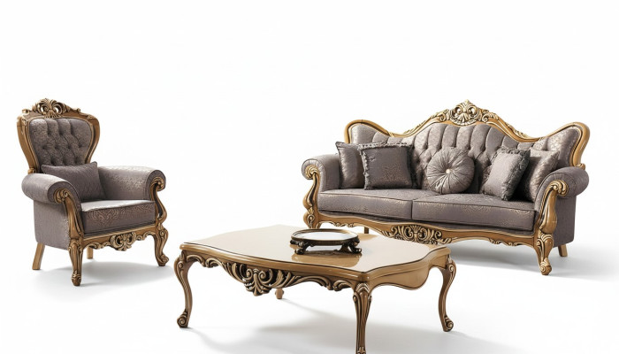 Chesterfield sofa set three-seater armchair fabric coffee table gray sofa