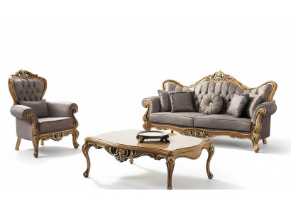 Chesterfield sofa set three-seater armchair fabric coffee table gray sofa