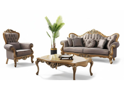 Chesterfield Upholstered Sofa Set Fabric Sofa Gray Set New