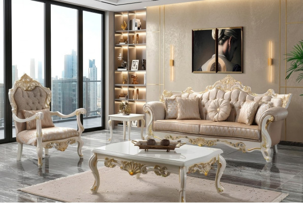 Couch Sofa Set Three-Seater Armchair Sofa Set Gray Upholstered Sofa