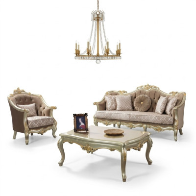 Fabric sofa, upholstered sofa, suite, sofa suite, beige Chesterfield set.