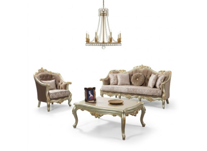 Fabric sofa, upholstered sofa, suite, sofa suite, beige Chesterfield set.