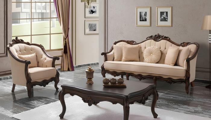 Chesterfield Upholstered Sofa Set Upholstery Fabric Sofa Beige Set
