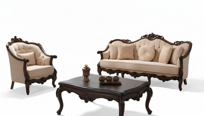 Chesterfield Upholstered Sofa Set Upholstery Fabric Sofa Beige Set