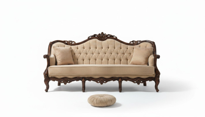 Three-seater sofa, 3-seater fabric sofa, upholstered sofa, beige fabric Chesterfield, 235cm