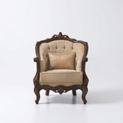 Armchair wing chair seat fabric beige polyester wood living room baroque