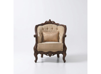 Armchair wing chair seat fabric beige polyester wood living room baroque