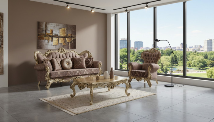 Upholstered Sofa Set Sofa Couch Purple Fabric Sofa Chesterfield Set 3+1
